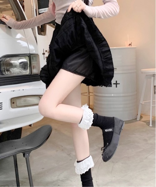 Teem Store(チームストア)の「【インパン付】春夏定番フリルレース ティアードミニスカート スカパン バレエコア(スカート・レディース・ブラック/ホワイト・L/M/S)」の5枚目の写真