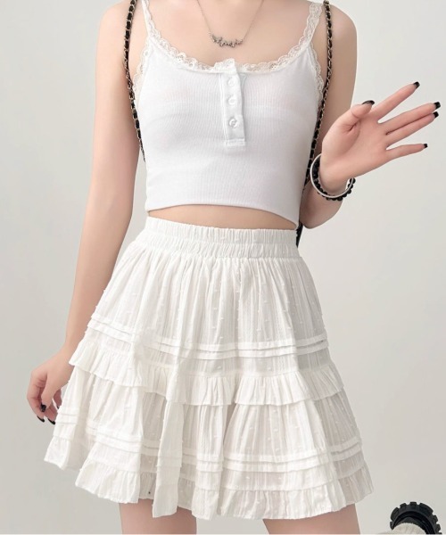 Teem Store(チームストア)の「【インパン付】春夏定番フリルレース ティアードミニスカート スカパン バレエコア(スカート・レディース・ブラック/ホワイト・L/M/S)」の19枚目の写真