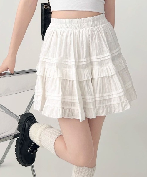 Teem Store(チームストア)の「【インパン付】春夏定番フリルレース ティアードミニスカート スカパン バレエコア(スカート・レディース・ブラック/ホワイト・L/M/S)」の17枚目の写真