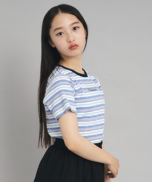 PINK-latte（ピンクラテ）の「◆【ニコプチ10月号掲載】コンパクトリブTシャツ（Tシャツ/カットソー・キッズ・オフホワイト/ブラック/ブラック系2/ブルー系7・15 /14/16）」の22枚目の写真