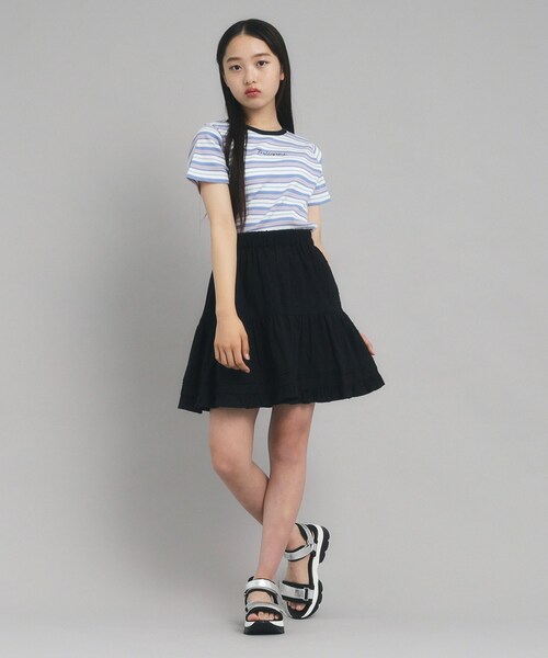 PINK-latte（ピンクラテ）の「◆【ニコプチ10月号掲載】コンパクトリブTシャツ（Tシャツ/カットソー・キッズ・オフホワイト/ブラック/ブラック系2/ブルー系7・15 /14/16）」の21枚目の写真