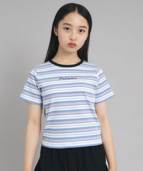 PINK-latte（ピンクラテ）の「◆【ニコプチ10月号掲載】コンパクトリブTシャツ（Tシャツ/カットソー・キッズ・オフホワイト/ブラック/ブラック系2/ブルー系7・15 /14/16）」の19枚目の写真