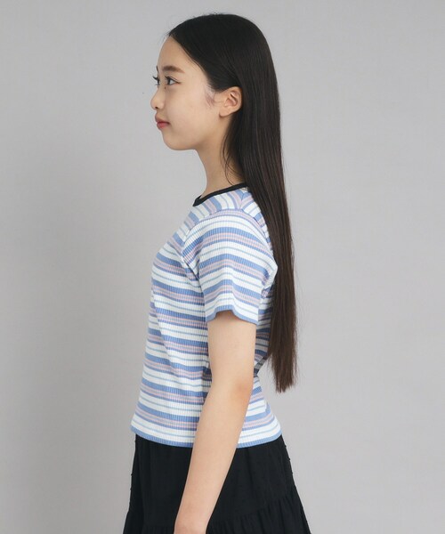 PINK-latte（ピンクラテ）の「◆【ニコプチ10月号掲載】コンパクトリブTシャツ（Tシャツ/カットソー・キッズ・オフホワイト/ブラック/ブラック系2/ブルー系7・15 /14/16）」の18枚目の写真