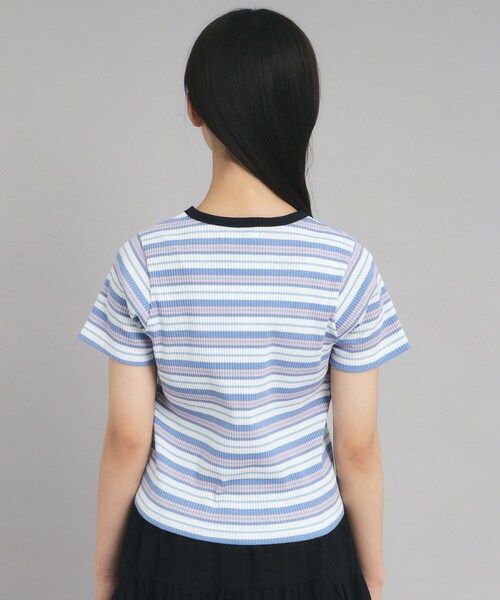 PINK-latte（ピンクラテ）の「◆【ニコプチ10月号掲載】コンパクトリブTシャツ（Tシャツ/カットソー・キッズ・オフホワイト/ブラック/ブラック系2/ブルー系7・15 /14/16）」の17枚目の写真