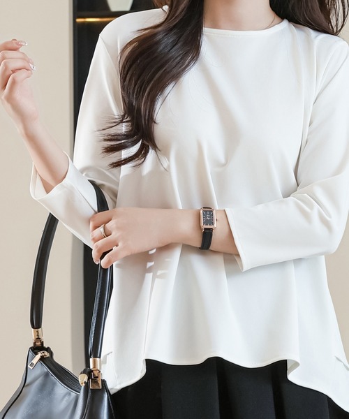 Lace Ladies(レースレディース)の「ソリッドカラー ティアードフリル 7分袖 フレア プルオーバー(シャツ/ブラウス・レディース・ホワイト/ミント/ブラック/グレー・S/FREE)」の1枚目の写真