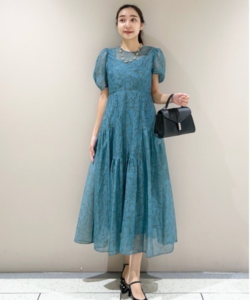 LEJA】スパンコール花柄刺繍Aラインワンピースドレス | レジャ