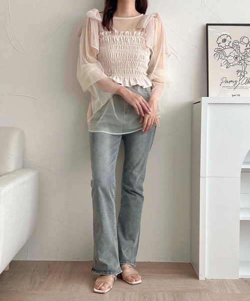 apres jour clair（アプレジュールクレア）の「【apres jour clair】レイヤードチュールトップス【ZOZOTOWN限定アイテム】（シャツ/ブラウス・レディース・アイボリー/ブラック/ピンクベージュ・フリー/X-LARGE）」の4枚目の写真