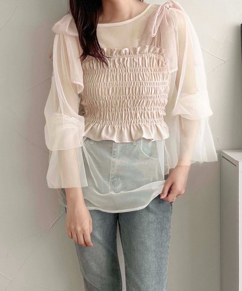 apres jour clair（アプレジュールクレア）の「【apres jour clair】レイヤードチュールトップス【ZOZOTOWN限定アイテム】（シャツ/ブラウス・レディース・アイボリー/ブラック/ピンクベージュ・フリー/X-LARGE）」の6枚目の写真