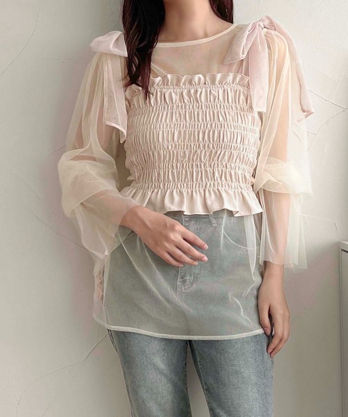 apres jour clair（アプレジュールクレア）の「【apres jour clair】レイヤードチュールトップス【ZOZOTOWN限定アイテム】（シャツ/ブラウス・レディース・アイボリー/ブラック/ピンクベージュ・フリー/X-LARGE）」の5枚目の写真