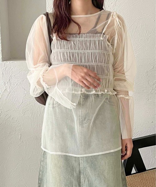 apres jour clair（アプレジュールクレア）の「【apres jour clair】レイヤードチュールトップス【ZOZOTOWN限定アイテム】（シャツ/ブラウス・レディース・アイボリー/ブラック/ピンクベージュ・フリー/X-LARGE）」の7枚目の写真