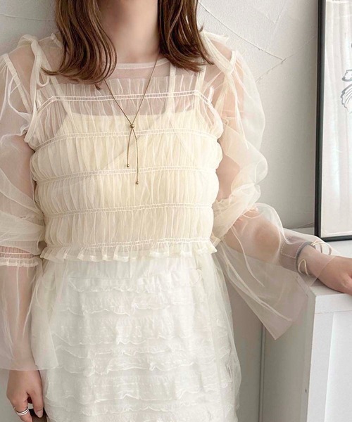 apres jour clair（アプレジュールクレア）の「【apres jour clair】レイヤードチュールトップス【ZOZOTOWN限定アイテム】（シャツ/ブラウス・レディース・アイボリー/ブラック/ピンクベージュ・フリー/X-LARGE）」の9枚目の写真