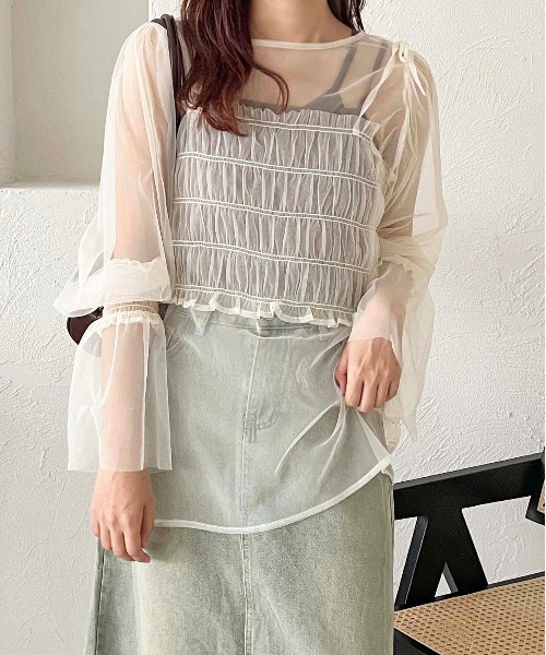 apres jour clair（アプレジュールクレア）の「【apres jour clair】レイヤードチュールトップス【ZOZOTOWN限定アイテム】（シャツ/ブラウス・レディース・アイボリー/ブラック/ピンクベージュ・フリー/X-LARGE）」の8枚目の写真