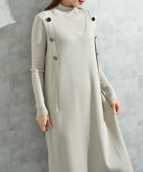 INTERPLANET（インタープラネット）の「リブニット＋ニットジャンスカＳＥＴ（ワンピース・レディース・ブラック/グレー/ベージュ・FREE）」の3枚目の写真