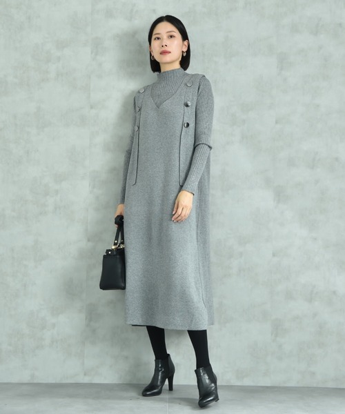 INTERPLANET（インタープラネット）の「リブニット＋ニットジャンスカＳＥＴ（ワンピース・レディース・ブラック/グレー・FREE）」の6枚目の写真