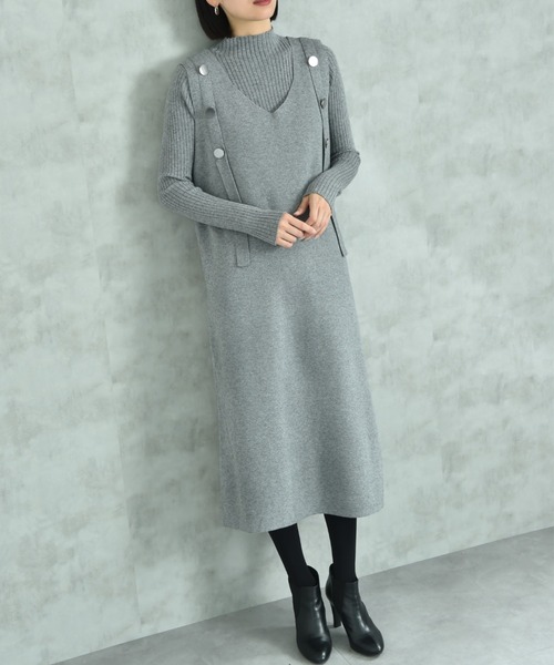 INTERPLANET（インタープラネット）の「リブニット＋ニットジャンスカＳＥＴ（ワンピース・レディース・ブラック/グレー・FREE）」の7枚目の写真