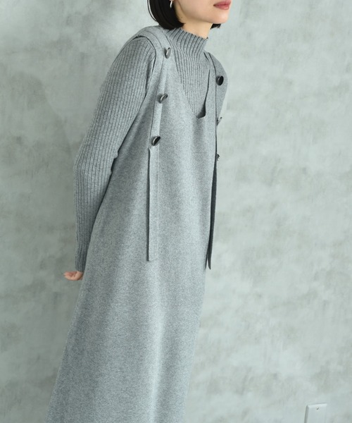 INTERPLANET（インタープラネット）の「リブニット＋ニットジャンスカＳＥＴ（ワンピース・レディース・ブラック/グレー・FREE）」の9枚目の写真