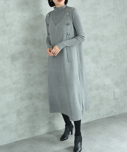 INTERPLANET（インタープラネット）の「リブニット＋ニットジャンスカＳＥＴ（ワンピース・レディース・ブラック/グレー・FREE）」の10枚目の写真