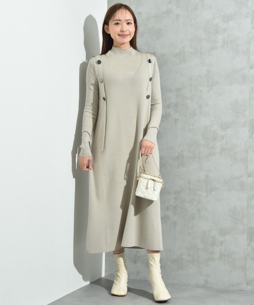 INTERPLANET（インタープラネット）の「リブニット＋ニットジャンスカＳＥＴ（ワンピース・レディース・ブラック/グレー/ベージュ・FREE）」の13枚目の写真