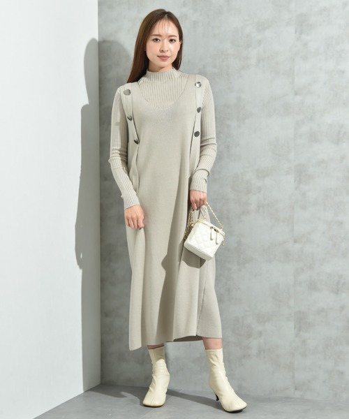 INTERPLANET（インタープラネット）の「リブニット＋ニットジャンスカＳＥＴ（ワンピース・レディース・ブラック/グレー/ベージュ・FREE）」の9枚目の写真