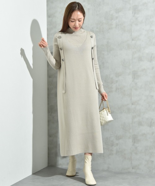 INTERPLANET（インタープラネット）の「リブニット＋ニットジャンスカＳＥＴ（ワンピース・レディース・ブラック/グレー/ベージュ・FREE）」の8枚目の写真