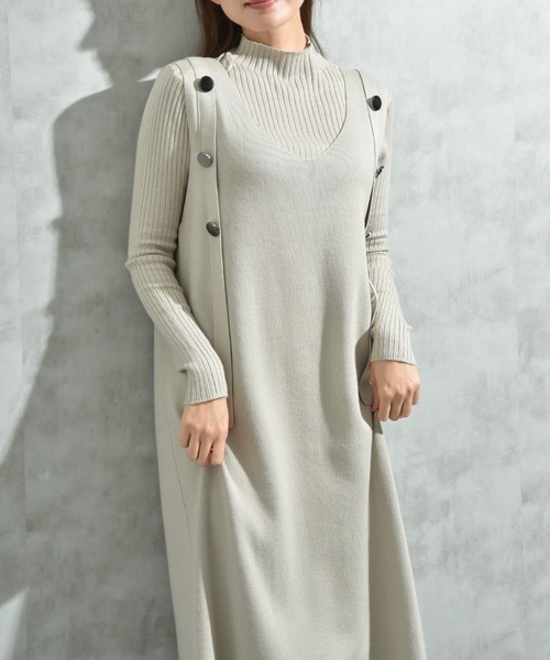 INTERPLANET（インタープラネット）の「リブニット＋ニットジャンスカＳＥＴ（ワンピース・レディース・ブラック/グレー/ベージュ・FREE）」の7枚目の写真