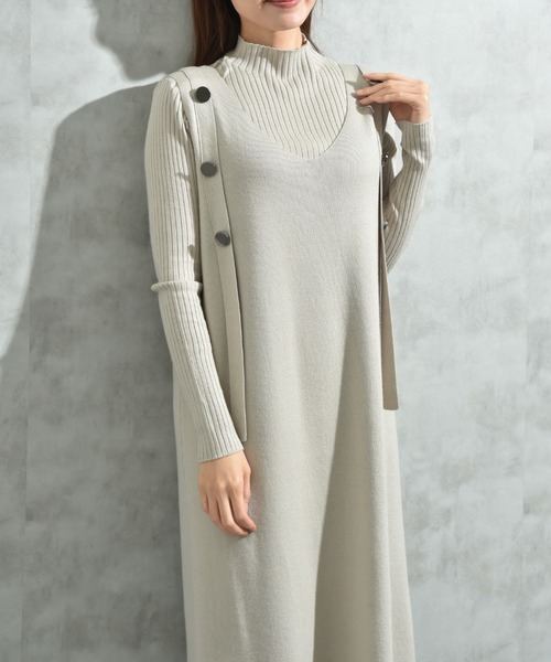 INTERPLANET（インタープラネット）の「リブニット＋ニットジャンスカＳＥＴ（ワンピース・レディース・ブラック/グレー/ベージュ・FREE）」の6枚目の写真