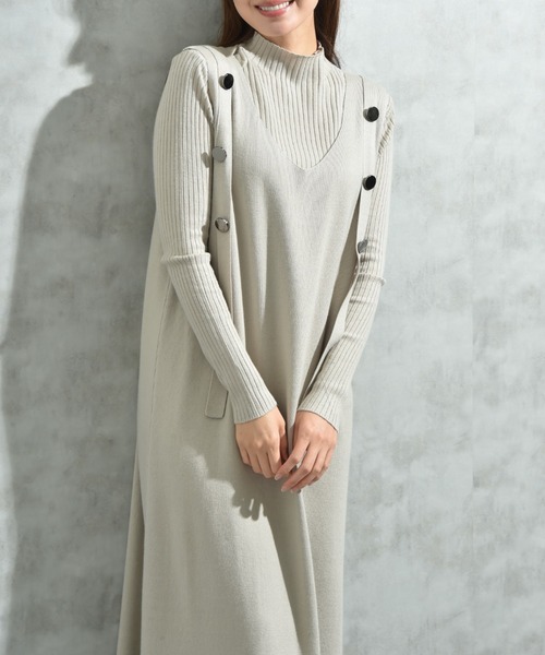 INTERPLANET（インタープラネット）の「リブニット＋ニットジャンスカＳＥＴ（ワンピース・レディース・ブラック/グレー/ベージュ・FREE）」の5枚目の写真