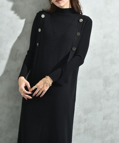 INTERPLANET（インタープラネット）の「リブニット＋ニットジャンスカＳＥＴ（ワンピース・レディース・ブラック/グレー/ベージュ・FREE）」の14枚目の写真