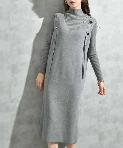 INTERPLANET（インタープラネット）の「リブニット＋ニットジャンスカＳＥＴ（ワンピース・レディース・ブラック/グレー/ベージュ・FREE）」の22枚目の写真