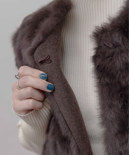 Eimee Law ファー&メルトンドロストコクーンフォルムベスト ブラウン セール】ファー&メルトンドロストコクーンフォルムベスト（ベスト