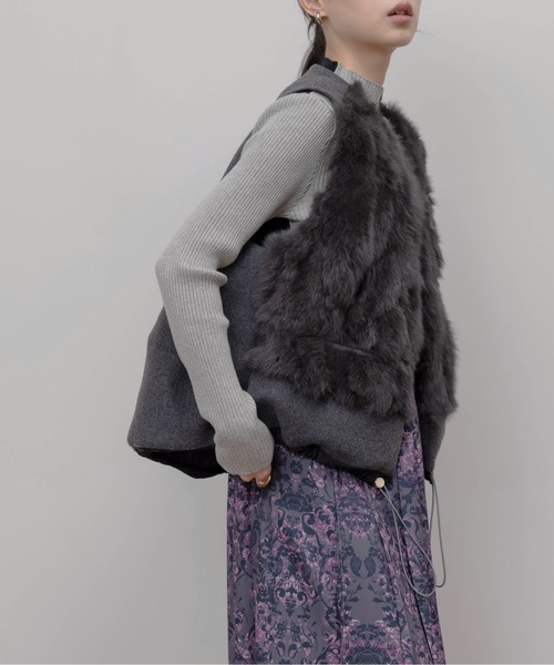 Eimee Law エイミーロウ ファー&メルトンドロストコクーンフォルムベスト ファー&メルトンドロストコクーンフォルムベスト（ベスト