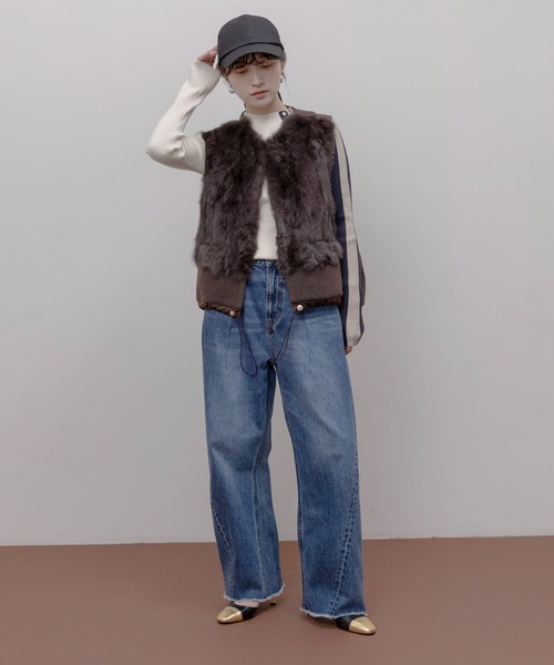 ファー&メルトンドロストコクーンフォルムベスト（ベスト