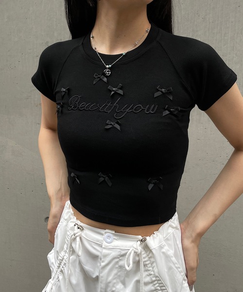 ROGER AND RAW(ロジャーアンドロウ)の「ショート丈リボンT(Tシャツ/カットソー・レディース・ホワイト/ピンク/ブラック・FREE)」の7枚目の写真