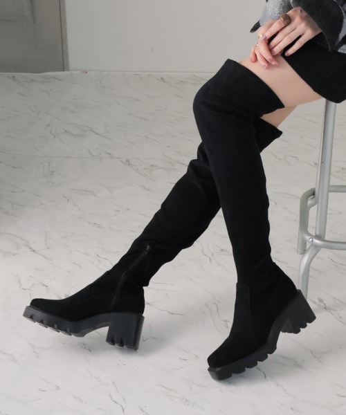 スクエアトゥ厚底ストレッチニーハイブーツ（ブーツ）｜VIVIAN（ヴィヴィアン）