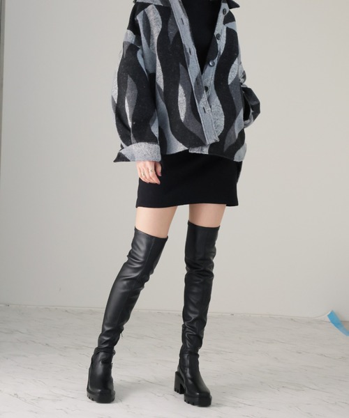 『極美品』VIVAIA ニーハイ　ストレッチブーツ　ニット　グレー　厚底 極美品』VIVAIA ニーハイ ストレッチブーツ ニット グレー 厚底