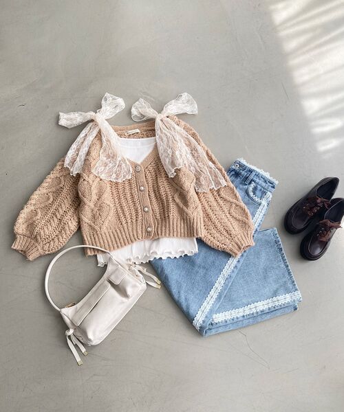 MAJESTIC LEGON（マジェスティックレゴン）の「ハートケーブルカーディガン（カーディガン/ボレロ・レディース・アイボリー/ブルー/ベージュ/ピンク/チャコールグレー・MEDIUM）」の22枚目の写真