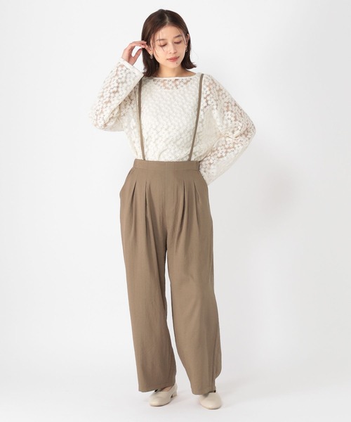セール】サスペンダー付きさら軽ワイドパンツ[プチ・プラス