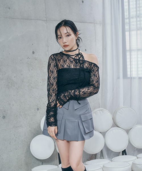 ANDGEEBEE（アンジービー）の「アシメレーストップス（その他トップス・レディース・ブラック/ホワイト・FREE）」の2枚目の写真