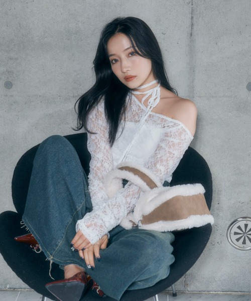 ANDGEEBEE（アンジービー）の「アシメレーストップス（その他トップス・レディース・ブラック/ホワイト・FREE）」の5枚目の写真