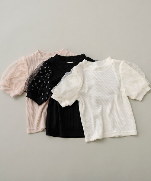 BRANSHES(ブランシェス)の「ハートフロッキー×ボリューム袖5分袖Tシャツ(Tシャツ/カットソー・キッズ・アイボリー/ピンクベージュ/ブラック・80/90/120/100/110/150/130/140)」の16枚目の写真