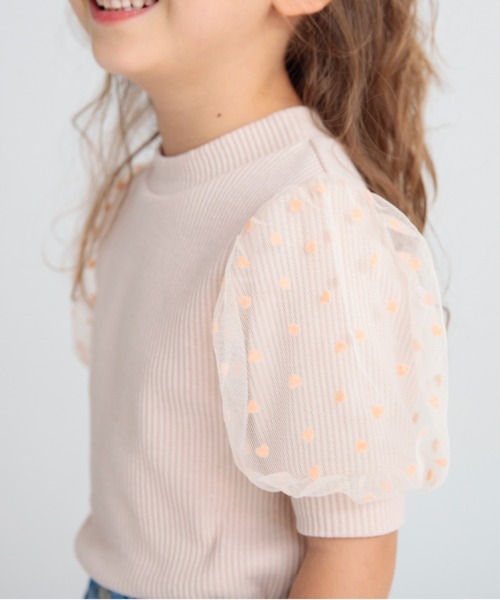 BRANSHES(ブランシェス)の「ハートフロッキー×ボリューム袖5分袖Tシャツ(Tシャツ/カットソー・キッズ・アイボリー/ピンクベージュ/ブラック・80/90/120/100/110/150/130/140)」の7枚目の写真