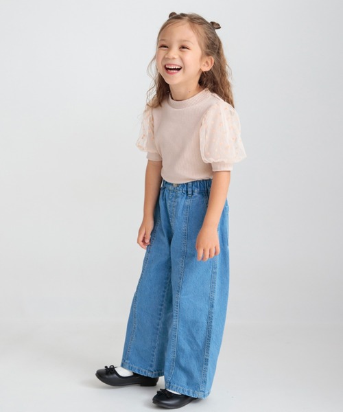BRANSHES(ブランシェス)の「ハートフロッキー×ボリューム袖5分袖Tシャツ(Tシャツ/カットソー・キッズ・アイボリー/ピンクベージュ/ブラック・80/90/120/100/110/150/130/140)」の4枚目の写真