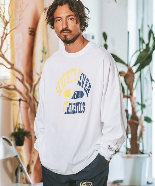 seventy seven(セブンティセブン)の「mlt4830- middle onz over size L-S t-shirts (athletics 24W) カットソー(Tシャツ/カットソー・メンズ・ホワイト×ブラック/ブラック/ブルー系その他/ホワイト×イエロー・S/M/L/XL)」の11枚目の写真