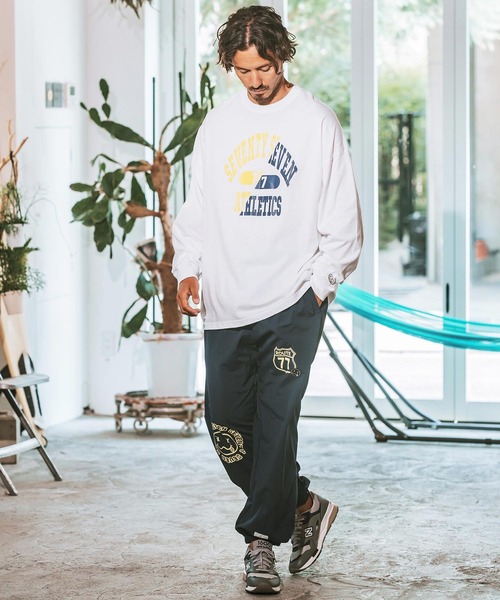 seventy seven(セブンティセブン)の「mlt4830- middle onz over size L-S t-shirts (athletics 24W) カットソー(Tシャツ/カットソー・メンズ・ホワイト×ブラック/ブラック/ブルー系その他/ホワイト×イエロー・S/M/L/XL)」の13枚目の写真