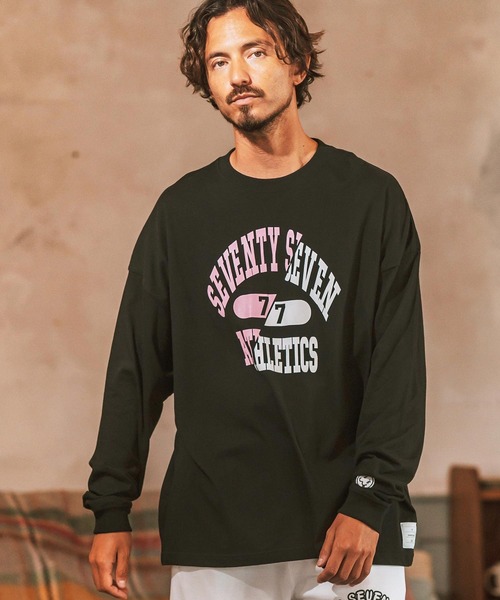 seventy seven(セブンティセブン)の「mlt4830- middle onz over size L-S t-shirts (athletics 24W) カットソー(Tシャツ/カットソー・メンズ・ホワイト×ブラック/ブラック/ブルー系その他/ホワイト×イエロー・S/M/L/XL)」の14枚目の写真