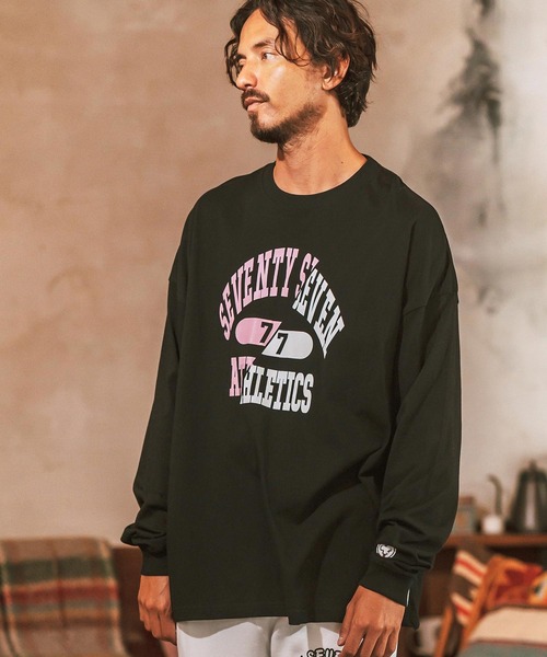 seventy seven(セブンティセブン)の「mlt4830- middle onz over size L-S t-shirts (athletics 24W) カットソー(Tシャツ/カットソー・メンズ・ホワイト×ブラック/ブラック/ブルー系その他/ホワイト×イエロー・S/M/L/XL)」の15枚目の写真
