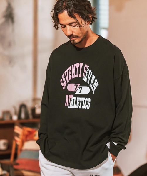 seventy seven(セブンティセブン)の「mlt4830- middle onz over size L-S t-shirts (athletics 24W) カットソー(Tシャツ/カットソー・メンズ・ホワイト×ブラック/ブラック/ブルー系その他/ホワイト×イエロー・S/M/L/XL)」の16枚目の写真