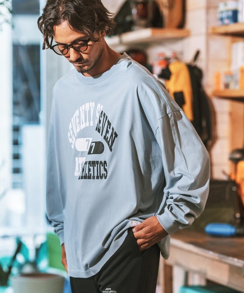 seventy seven(セブンティセブン)の「mlt4830- middle onz over size L-S t-shirts (athletics 24W) カットソー(Tシャツ/カットソー・メンズ・ホワイト×ブラック/ブラック/ブルー系その他/ホワイト×イエロー・S/M/L/XL)」の19枚目の写真