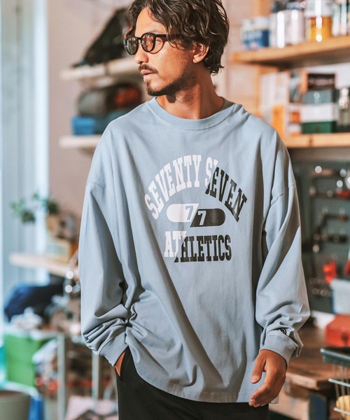 seventy seven(セブンティセブン)の「mlt4830- middle onz over size L-S t-shirts (athletics 24W) カットソー(Tシャツ/カットソー・メンズ・ホワイト×ブラック/ブラック/ブルー系その他/ホワイト×イエロー・S/M/L/XL)」の20枚目の写真