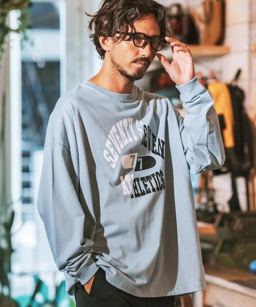 seventy seven(セブンティセブン)の「mlt4830- middle onz over size L-S t-shirts (athletics 24W) カットソー(Tシャツ/カットソー・メンズ・ホワイト×ブラック/ブラック/ブルー系その他/ホワイト×イエロー・S/M/L/XL)」の21枚目の写真